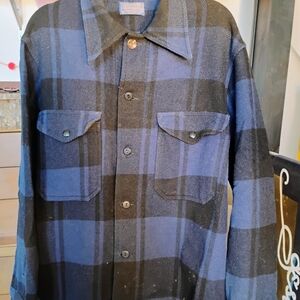 Blue and Black Plaid Vintage Pendleton Men's Jacket